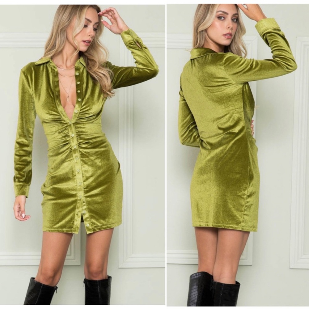 NWT $98 Velvet Bodycon Collared Button Down Mini Dress